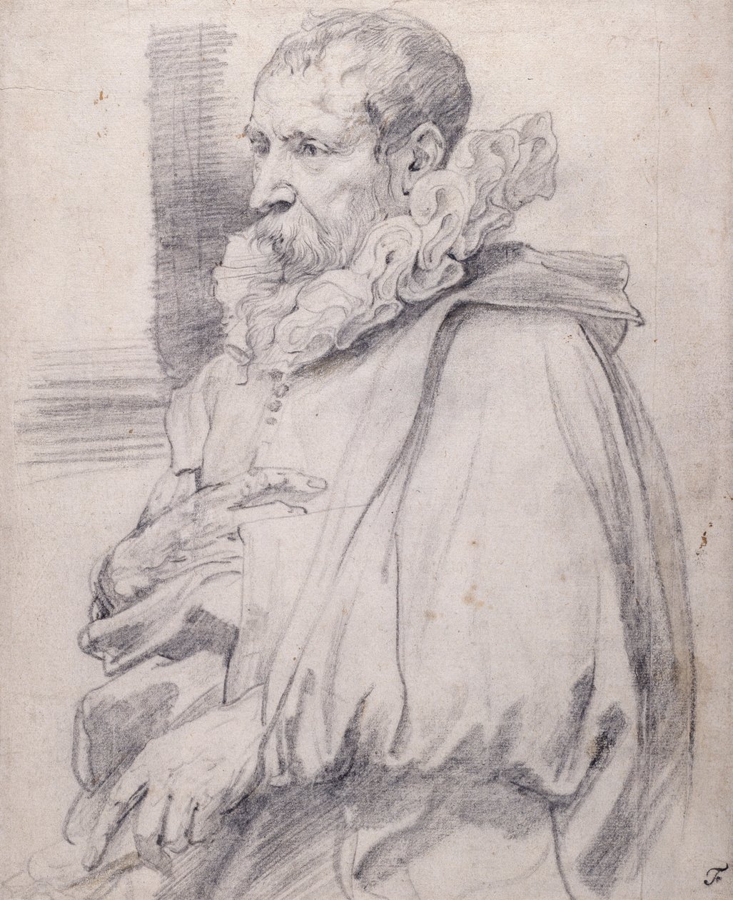 Pieter Brueghel mladší (černá křída na bílém papíře) od Anthony van Dyck