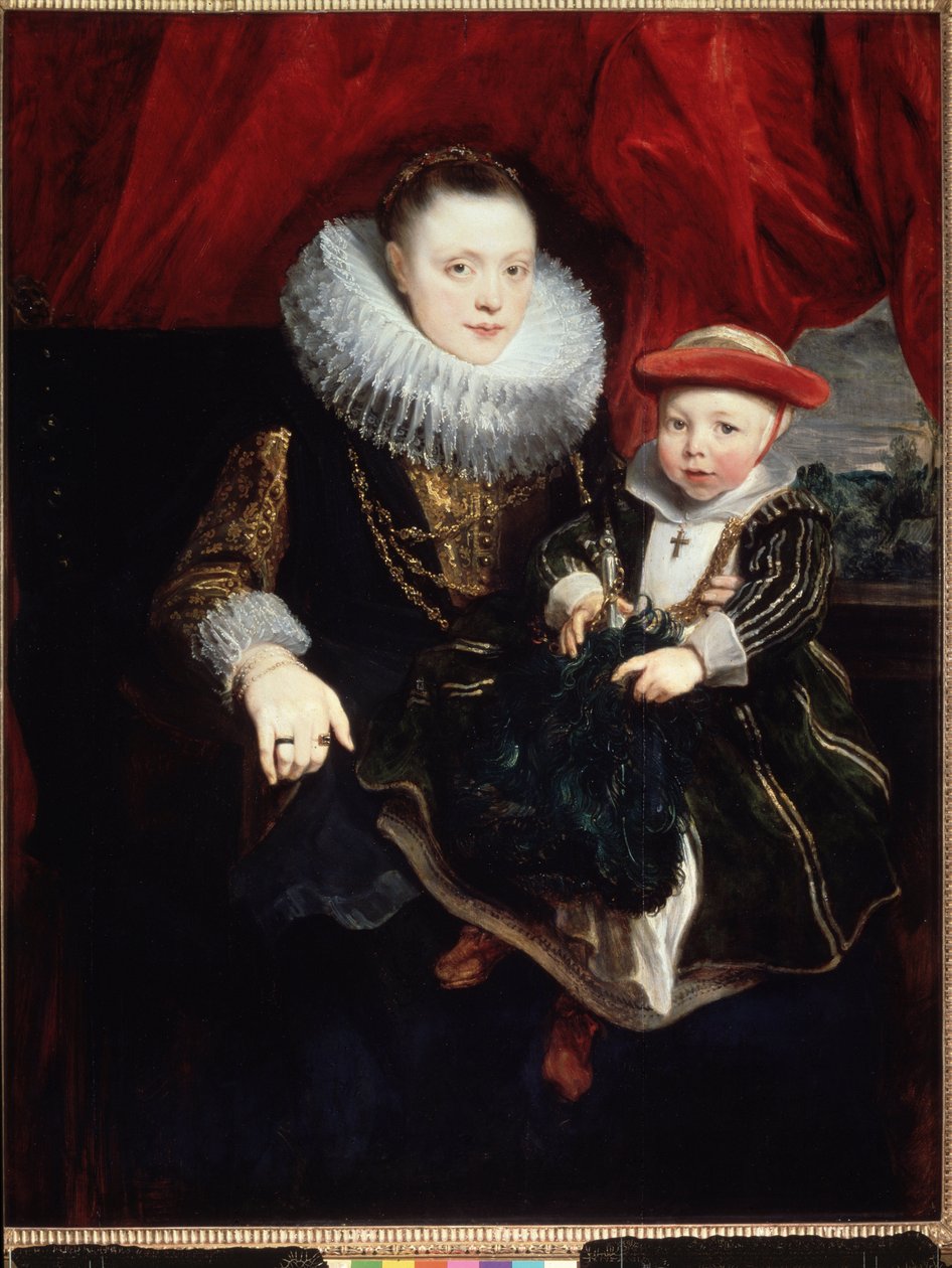 "Portrét mladé ženy s dítětem" (nese jahodu) Obraz Sir Anthonis (Anton nebo Antoon) van Dyck (1599-1641) 1618 Rozměr 131x102 cm Muzeum Ermitáže, Petrohrad (Saint-Petersburg) od Anthony van Dyck