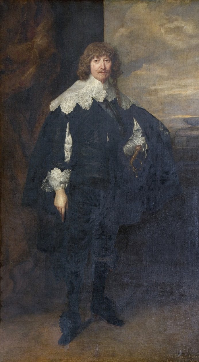 Portrét Williama Cavendishe, pozměněný modrým křídlem od Anthony van Dyck