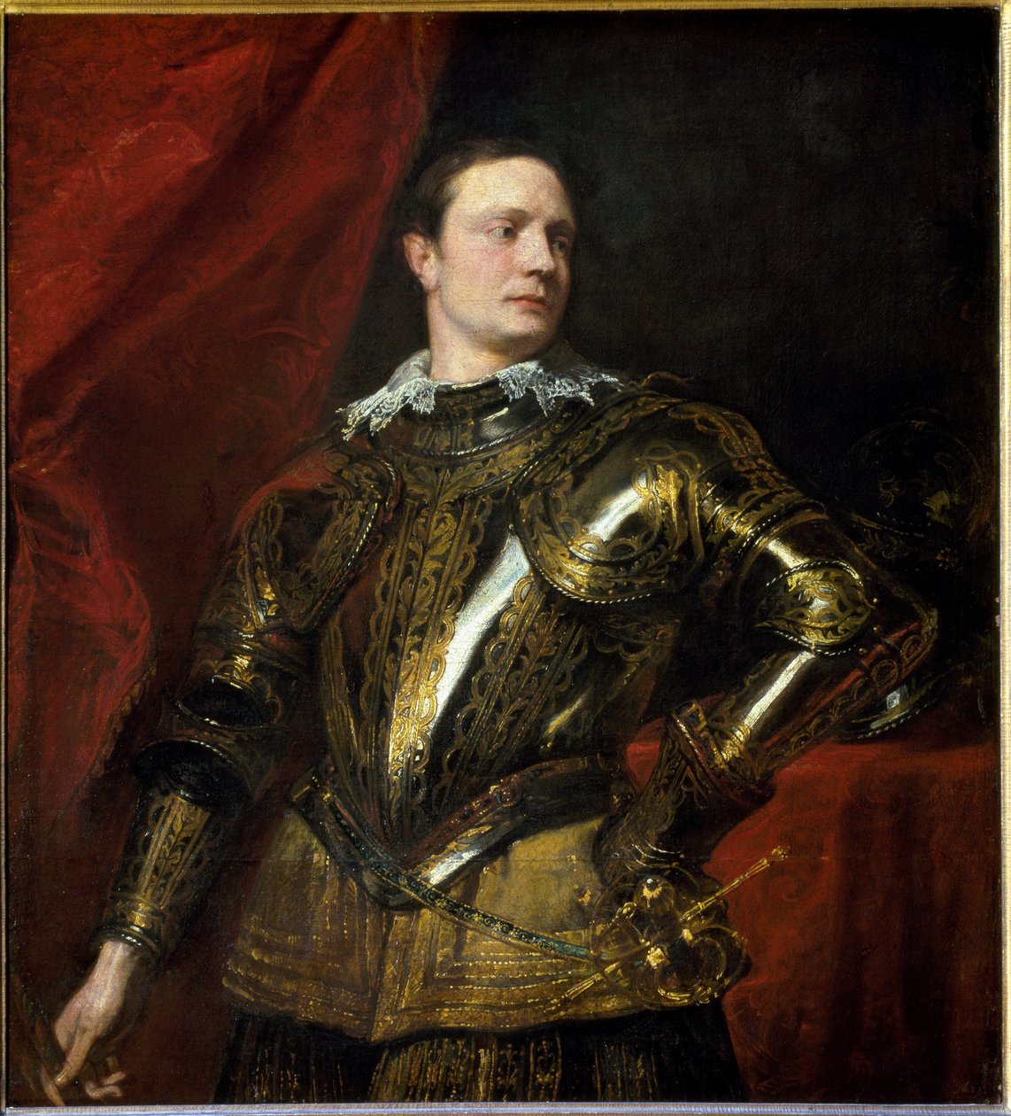 Portrét mladého generála (nebo kondotiéra) se zlatou zbrojí (olej na plátně, kolem roku 1624) od Anthony van Dyck