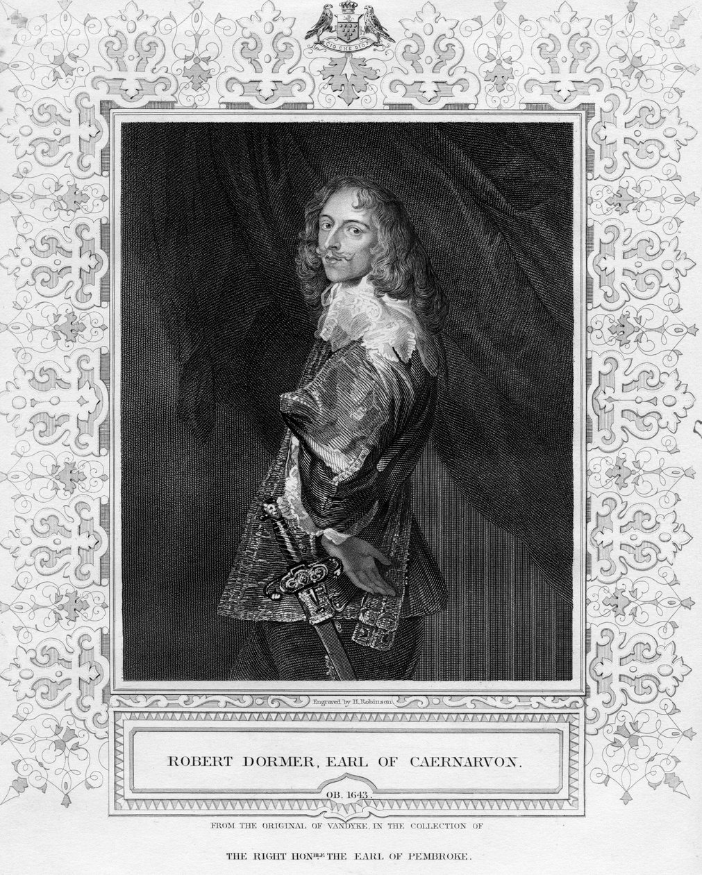Robert Dormer, hrabě z Carnarvonu, tisk vytvořil H. Robinson, ilustrace z 