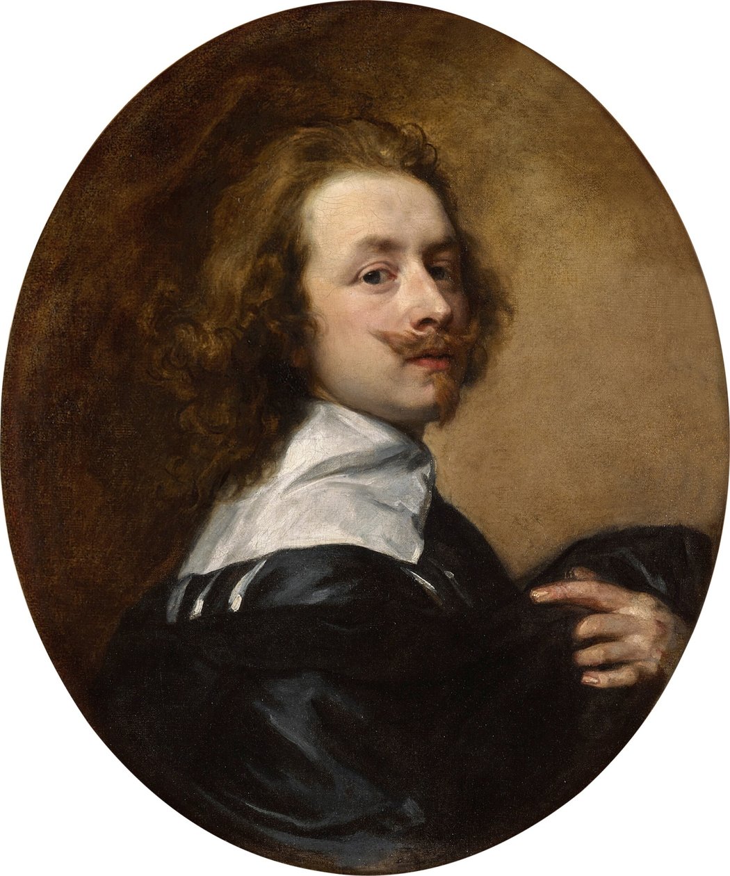 Autoportrét s ohrnutým knírem a zdviženou levou rukou od Anthony van Dyck