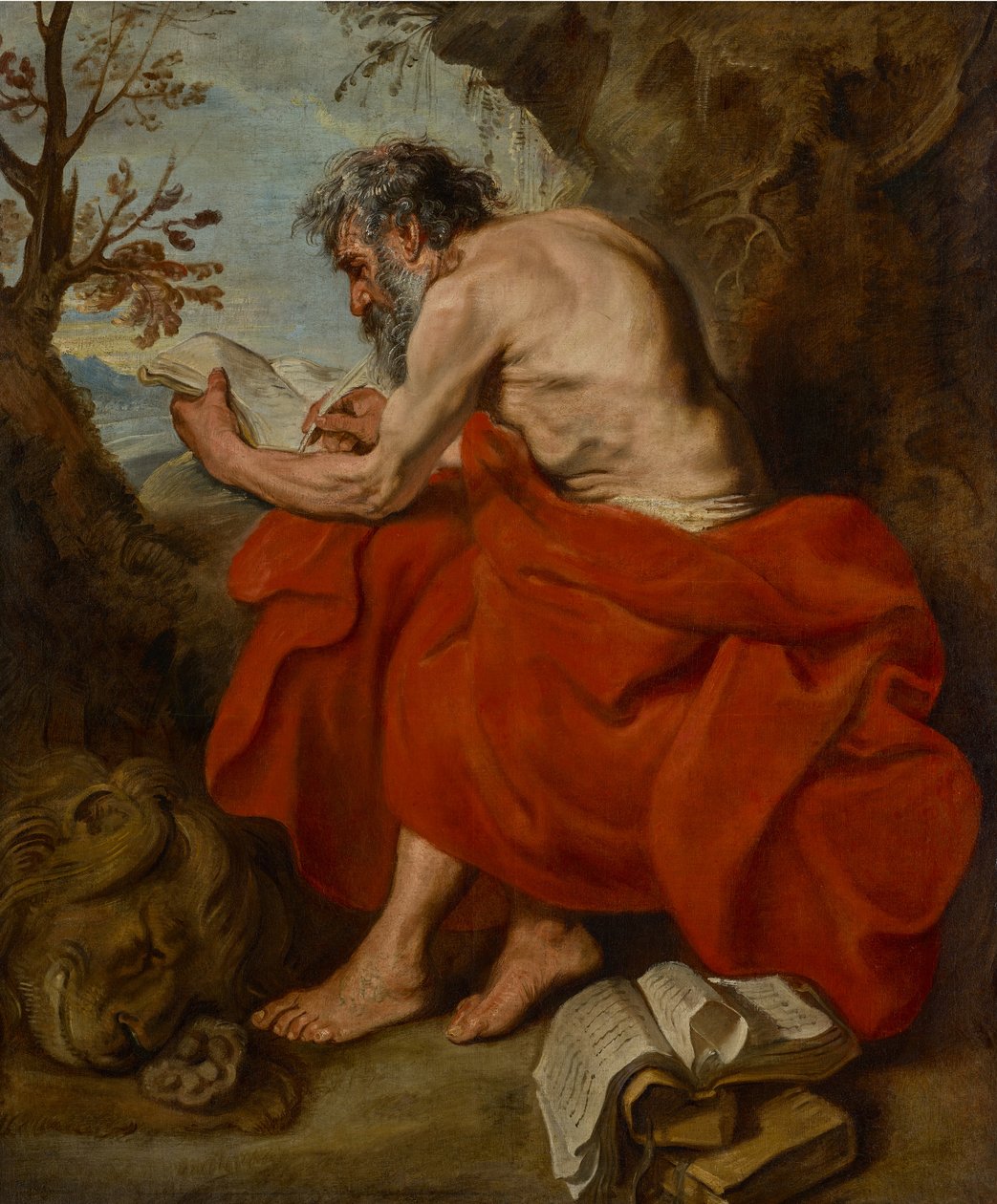 Svatý Jeroným jako poustevník v krajině, čtoucí od Anthony van Dyck