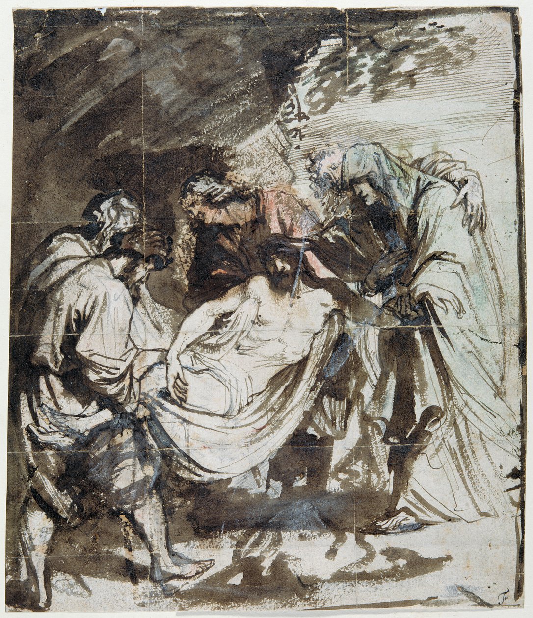 Study for the Entombment, c.1617-18 (pero a inkoust přes křídy s mytím a kvašem na papíře) od Anthony van Dyck
