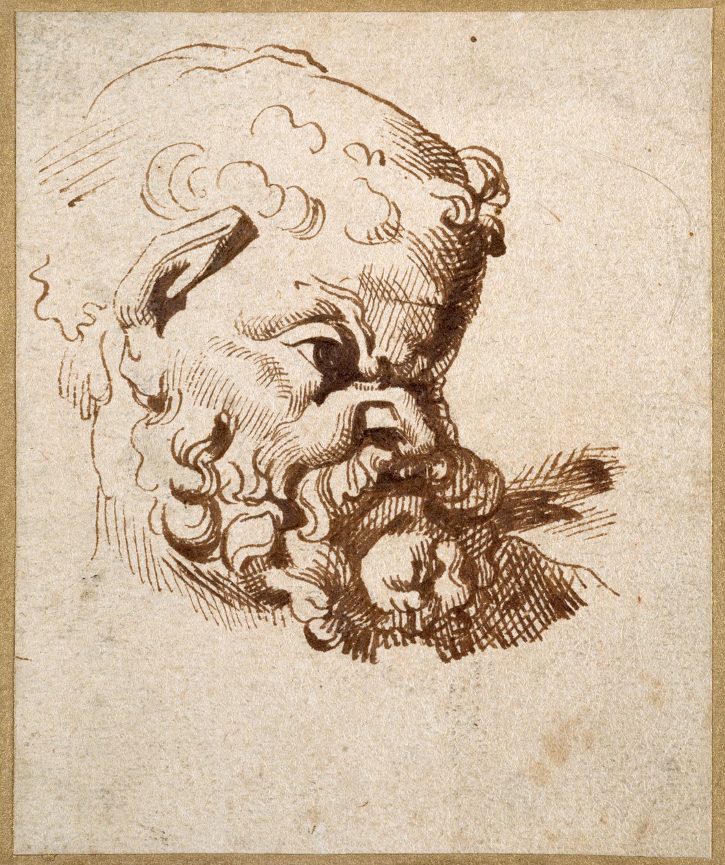 Studie antické hlavy Silena (pero a inkoust na papíře) od Anthony van Dyck