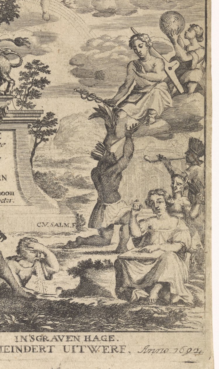 Alegorie botaniky Titulní strana pro: Theodorus Schoon, Skutečné cvičení a analýza rostlin, 1692 od Anthony van Zijlvelt