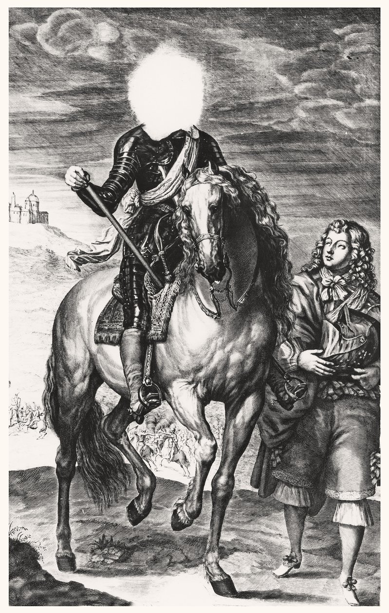 Bezhlavý jezdecký portrét původně Ludvíka Francouzského, vyrytý Pierrem Lombardem (1612-80) (viz 105377-8) od Anthony van after Dyck