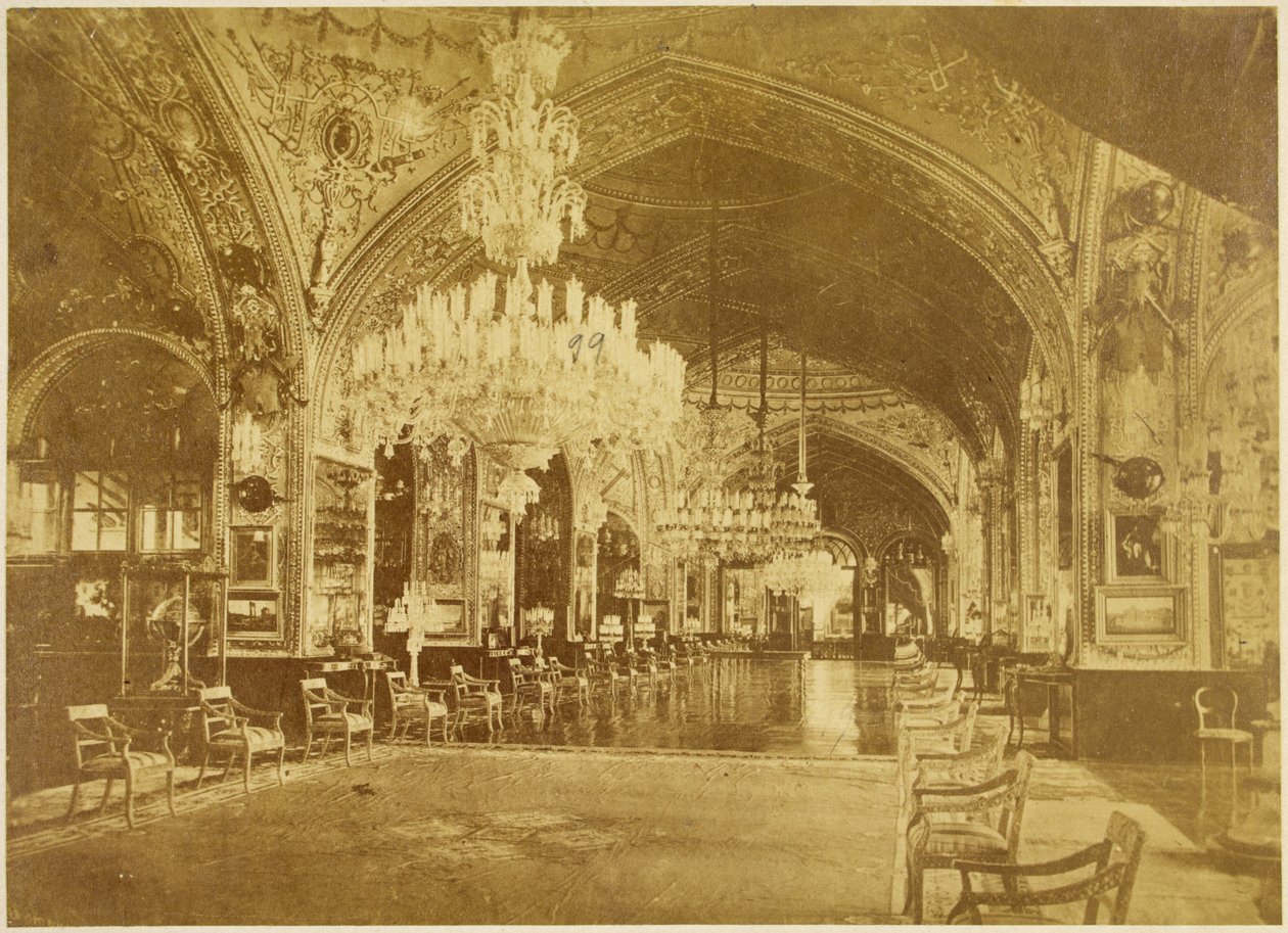 Talar-i Muzeh, také nazývaný Talar-i Salam (audienční sál), Gulistan Palace, Teherán, 1880-90 od Antoin Sevruguin
