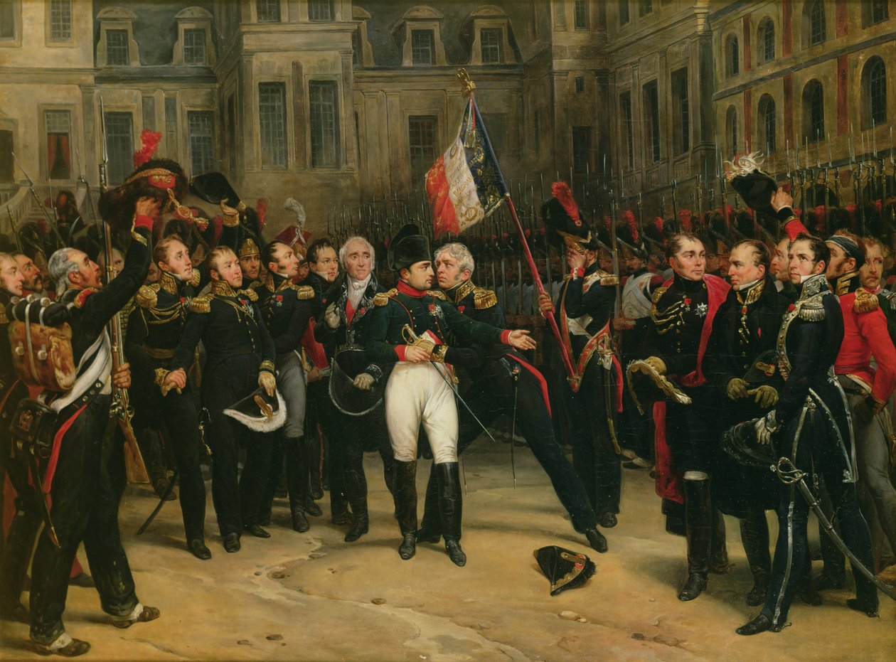 Napoleon I. (1769-1821) se loučí s císařskou gardou na nádvoří Cheval-Blanc v zámku Fontainebleau, 20. dubna 1814, 1825 od Antoine Alphonse Montfort