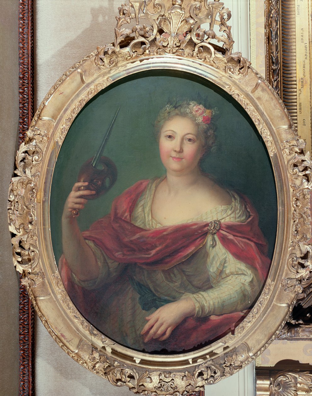 Mlle Desmares jako Thalia, múza komedie, kolem roku 1720 od Charles Antoine Coypel