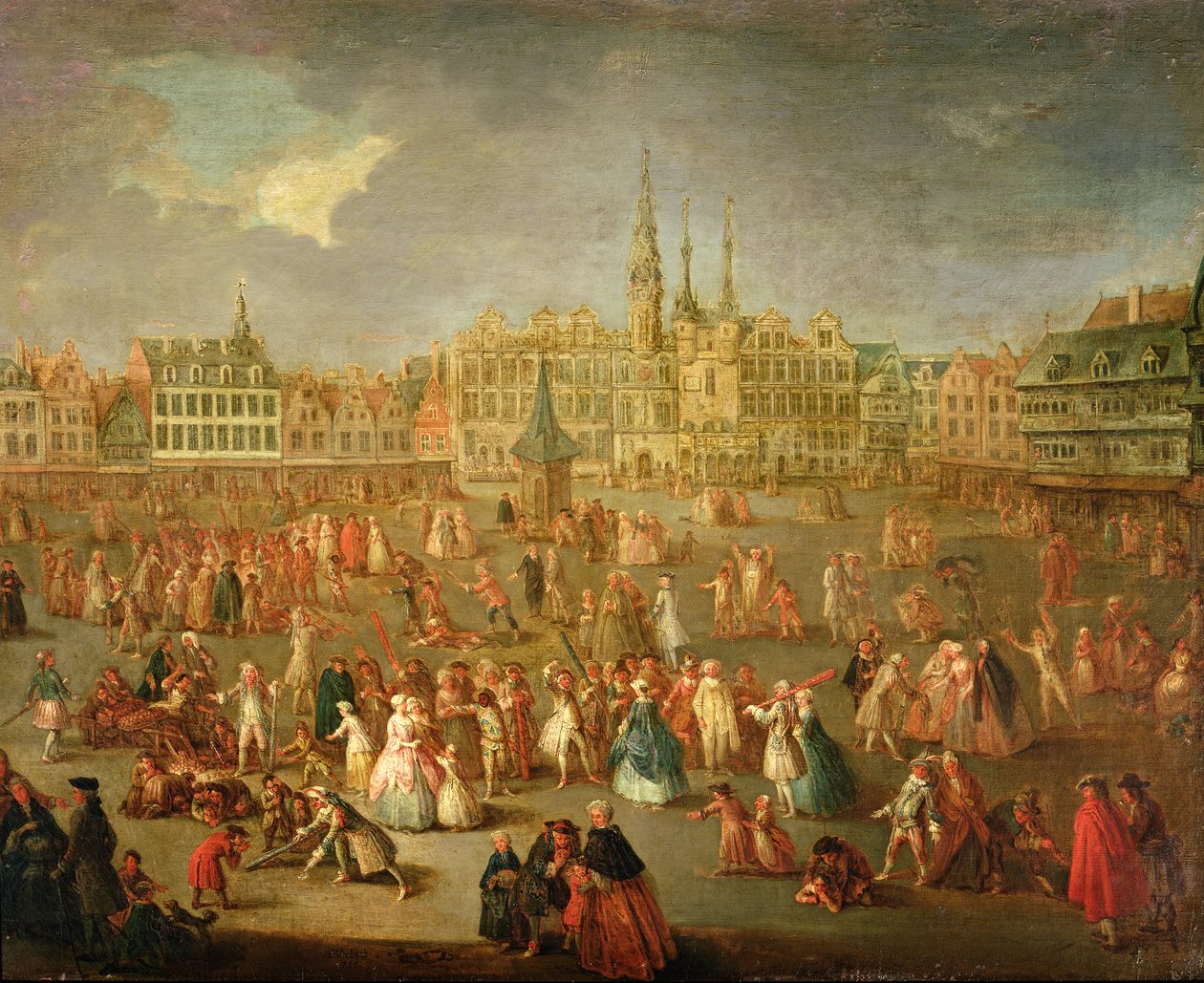 The Grand Place během Mardi Gras, Cambrai, 1765 od Francois Aubert