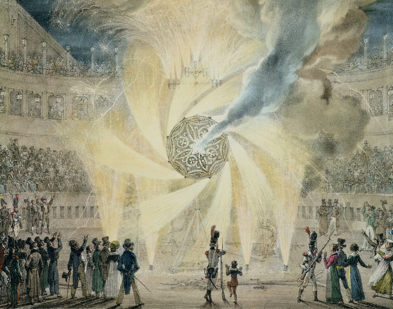 Ohňostroje (barevné gravírování) od Antoine Jean Baptiste Thomas