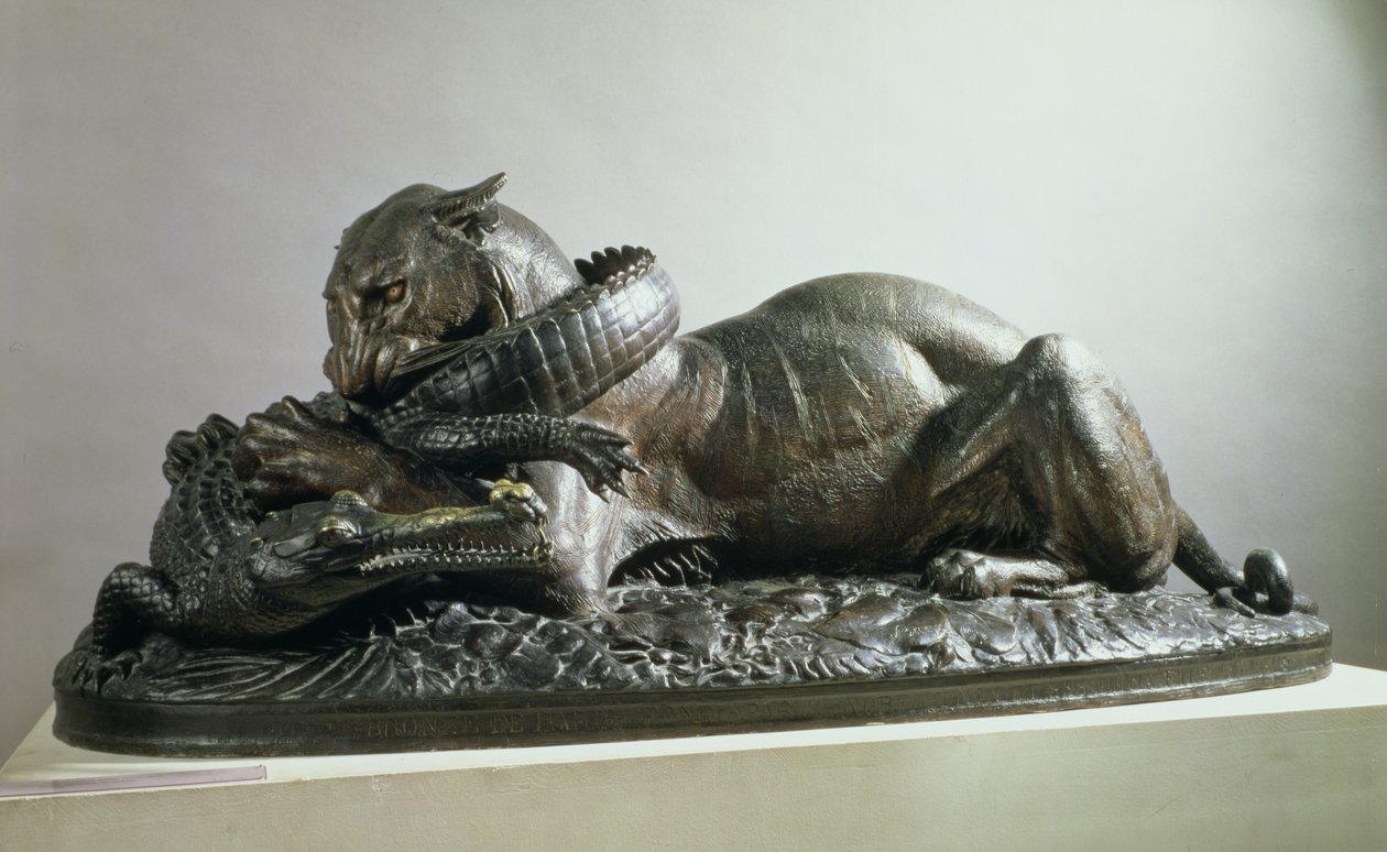 Tygr požírající aligátora, 1832 (bronz) od Antoine Louis Barye