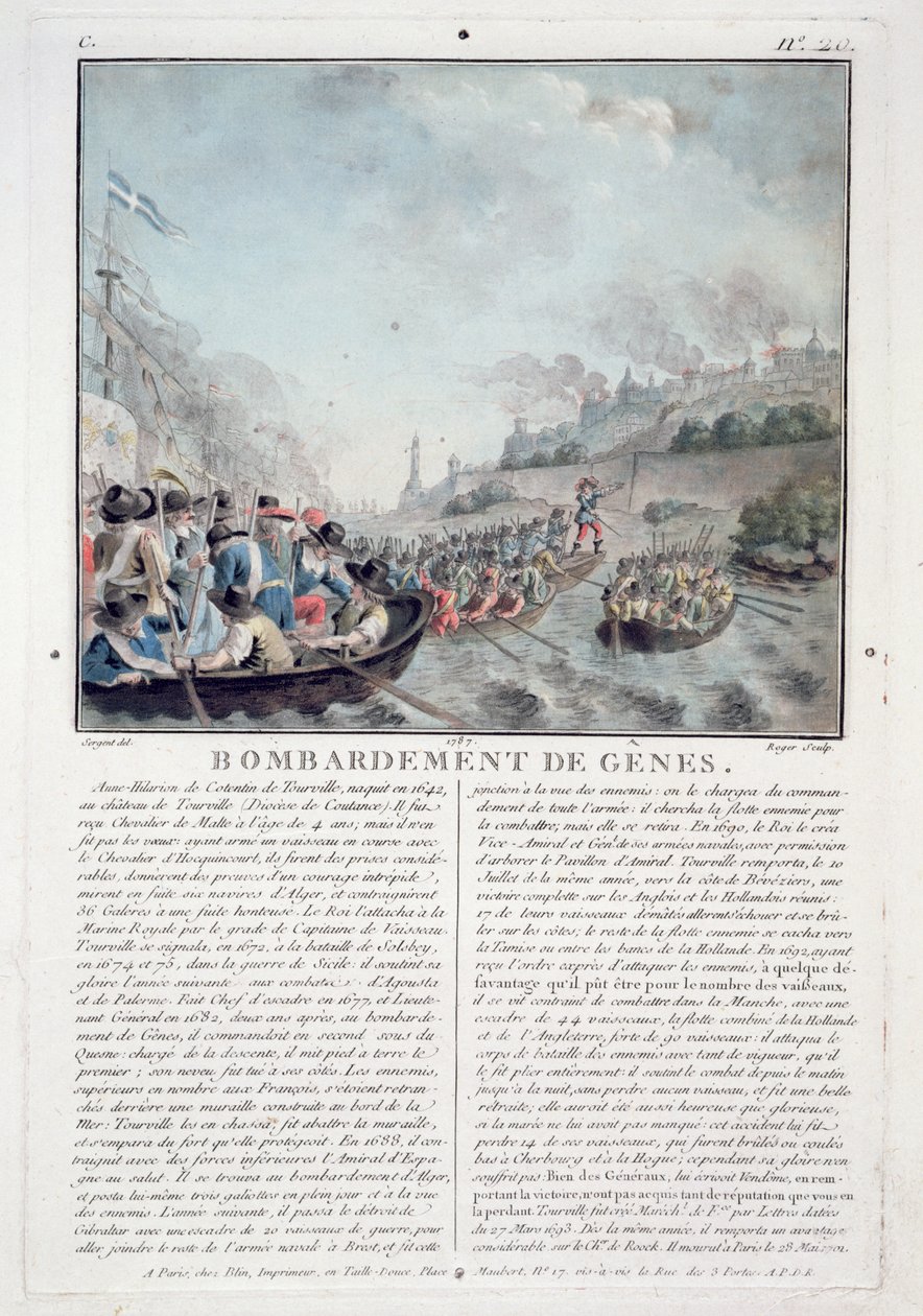 Bombardment of Genoa, 1684, ryl Jean Baptiste Morret (fl.1790-1820), 1787 od Antoine Louis Francois Sergent Marceau
