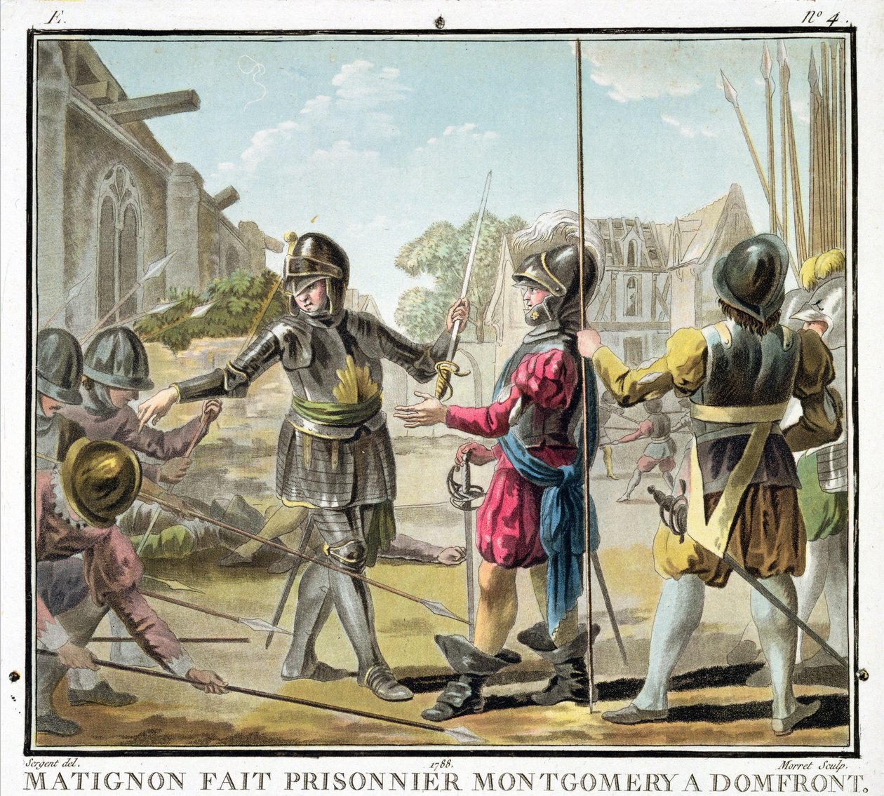 Jacques il Goyon, lord z Matignonu, bere Montgomeryho jako vězně na Domfront, vyryl Jean Baptiste Morret (fl. 1790-1820), 1788 od Antoine Louis Francois Sergent Marceau