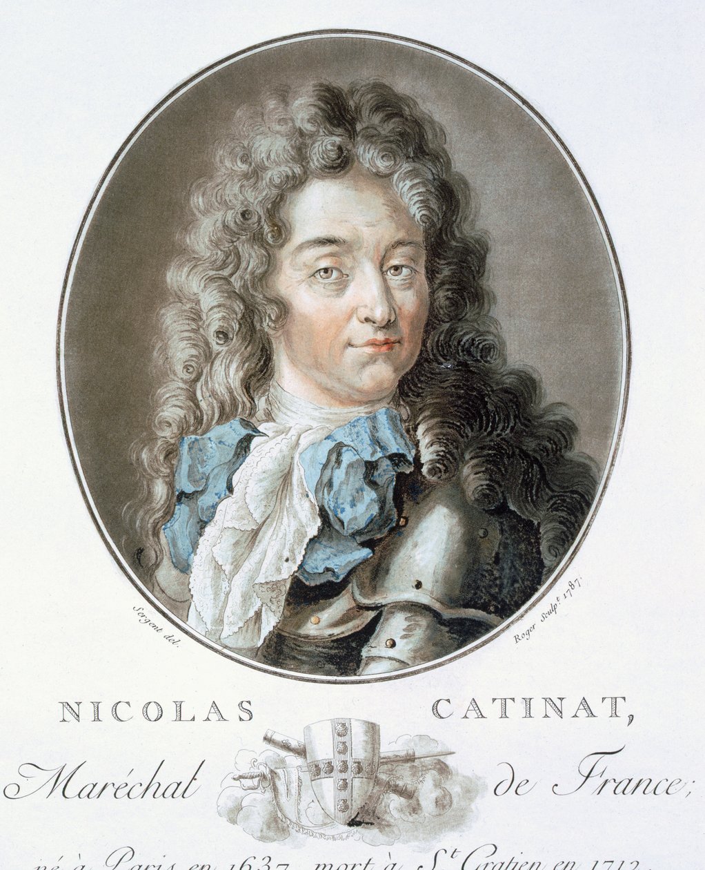 Nicolas Catinat, z „Portréty velkých mužů, slavných žen a nezapomenutelných předmětů Francie, ryté a tištěné v barvách“, vydal Pierre Blin, 1786-92, Paříž (barevná rytina) od Antoine Louis Francois Sergent Marceau