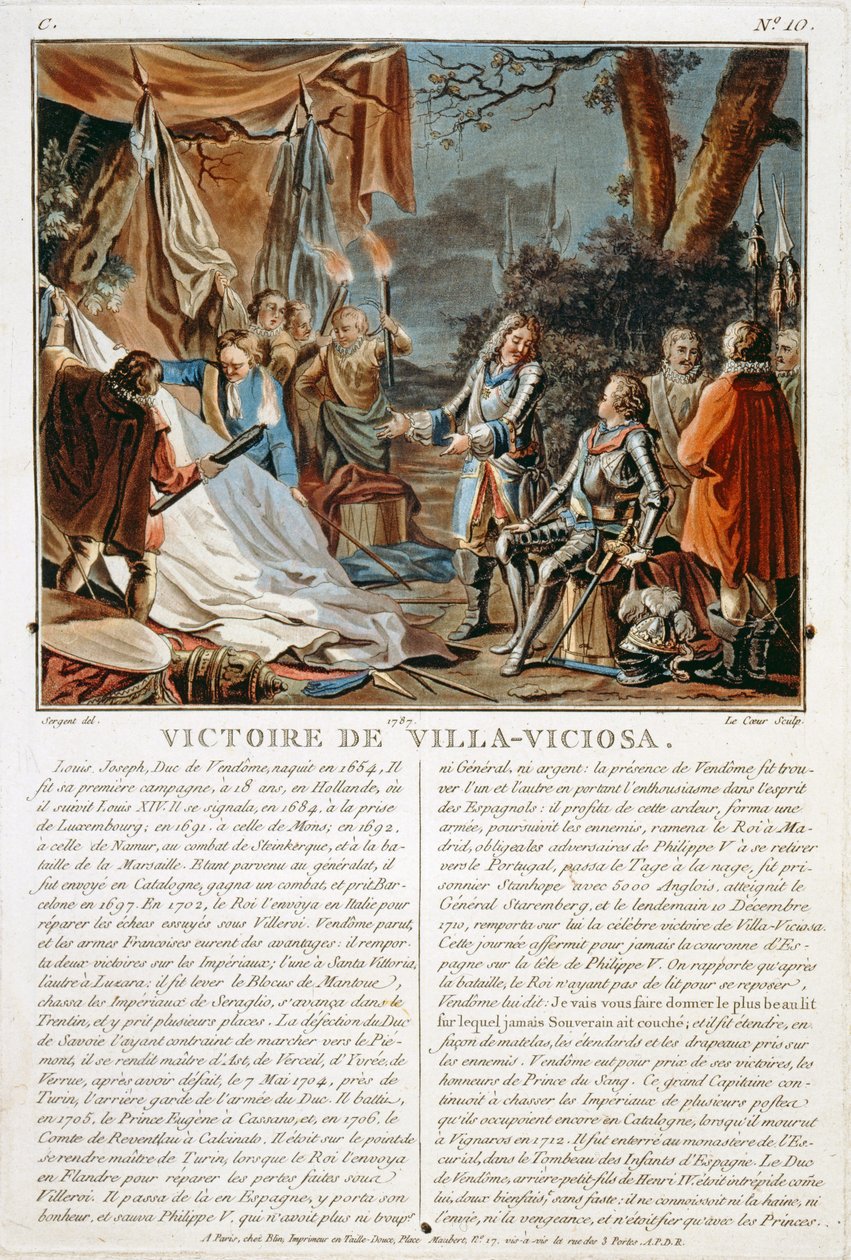 Vítězství u Villa-Viciosa, 1710, rytina Louis Le Coeur (fl.1780-1800), 1787 od Antoine Louis Francois Sergent Marceau