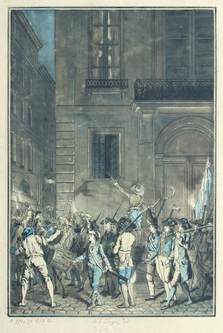 Dav potulující se ulicemi Paříže s pochodněmi v noci v červenci 1789 od Antoine Louis Francois Sergent Marceau