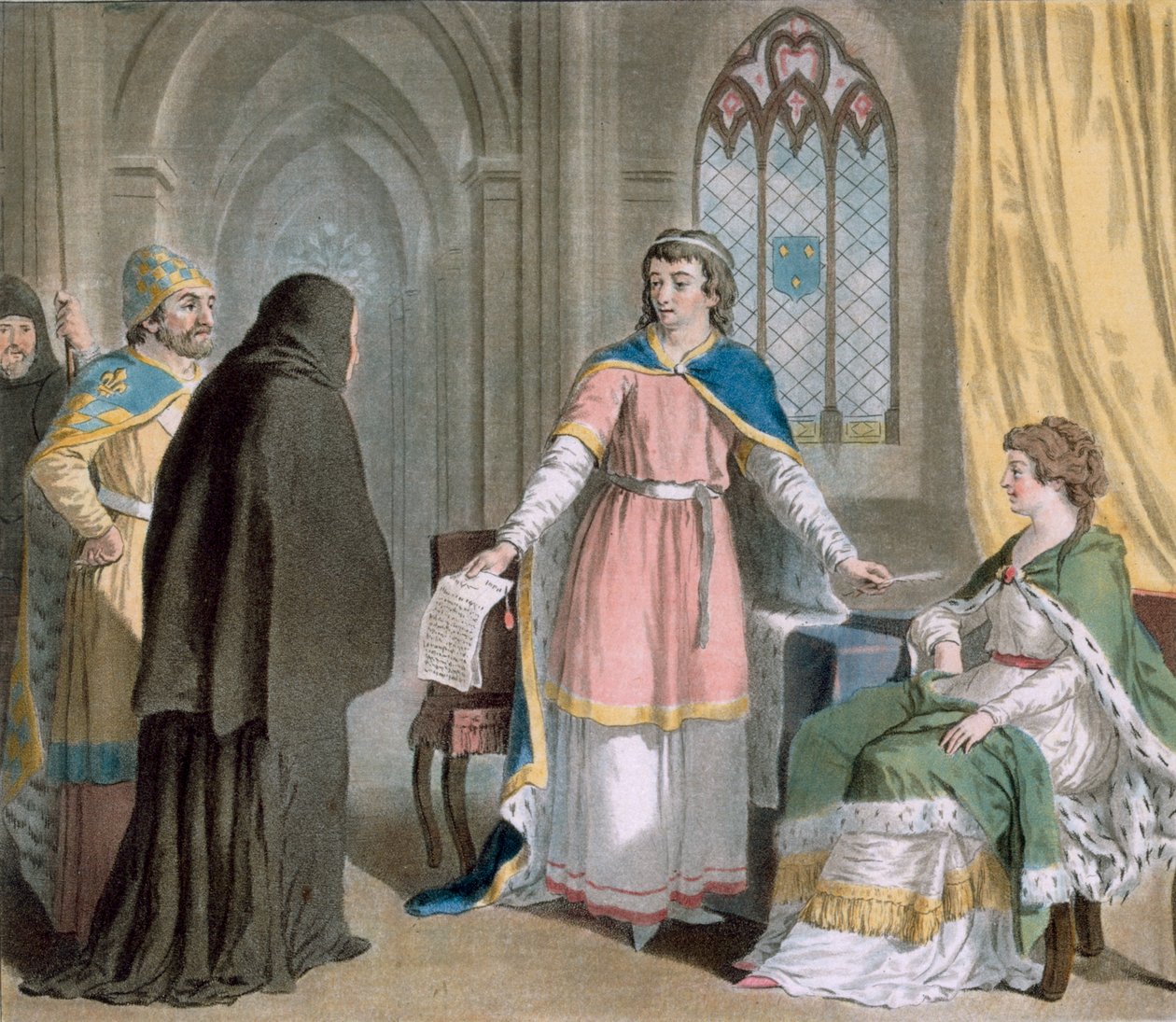 Abbot Suger je jmenován regentem Francie, 1788 (barevná rytina) od Antoine Louis Francois Sergent Marceau