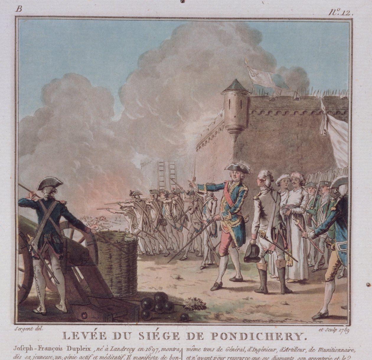 Lifting of Siege of Pondicherry, 1748, vyryto 1789 od Antoine Louis Francois Sergent Marceau