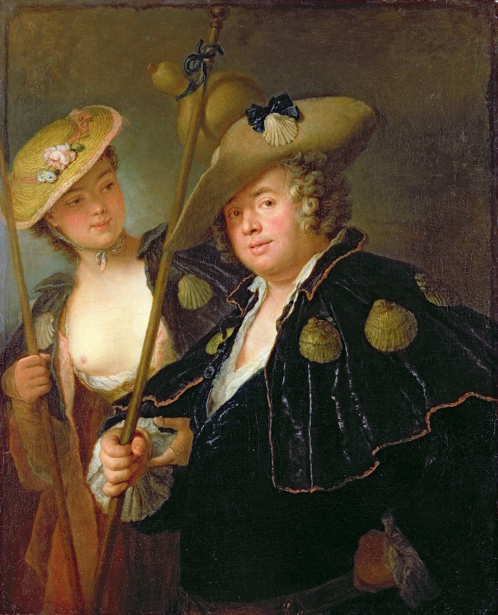 Gustav Adolf Graf von Gotter a jeho neteř Friederike von Wangenheum v kostýmech poutníků, kolem roku 1750 od Antoine Pesne