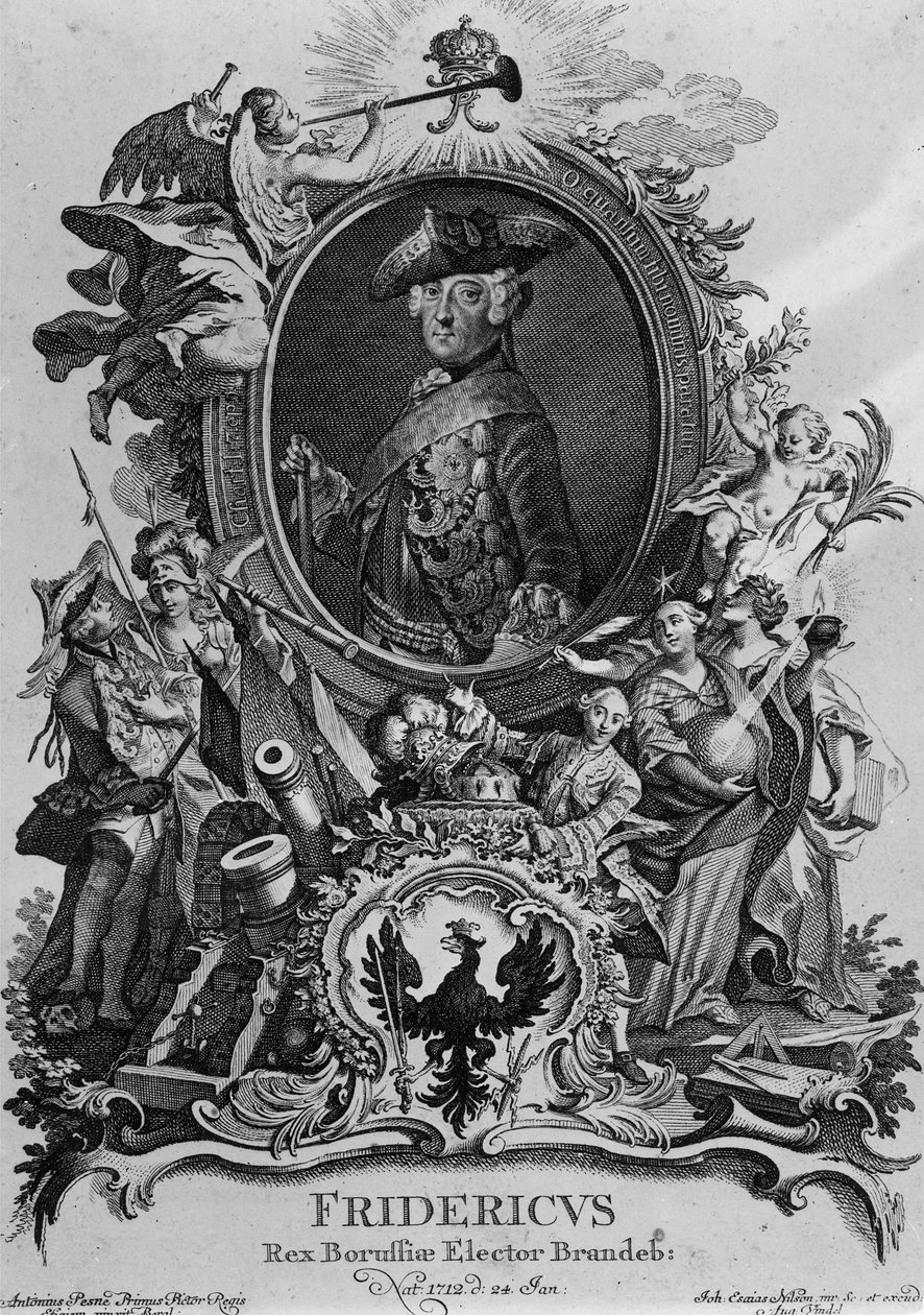 Portrét Fridricha II. (1712-86), vyrytý Johannem Esaiasem Nilsonem (1721-88) od Antoine Pesne