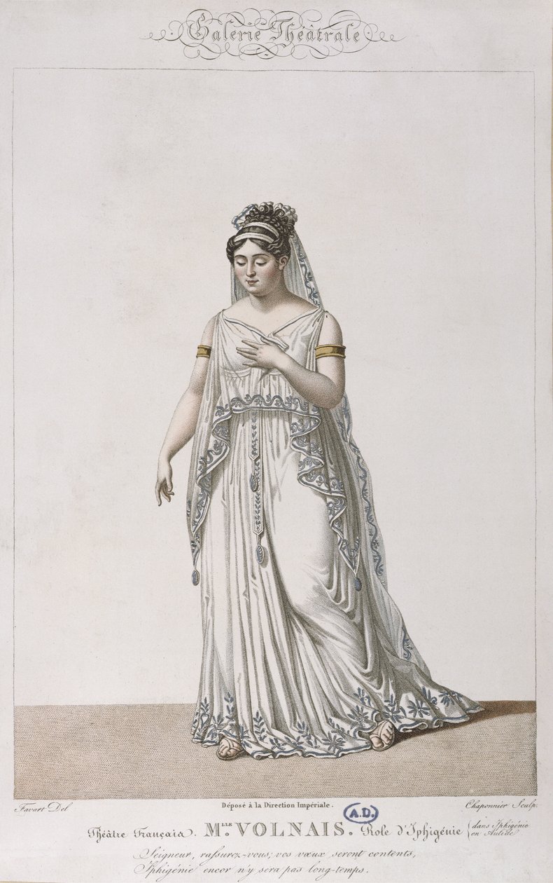 Portrét paní Volnaisové v roli Ifigenie pro operu Ifigenie v Aulidě od Christopha von Glucka (1714-87) pro sérii Galerie Theatrale, cca 1815 od Antoine Pierre Charles Favart