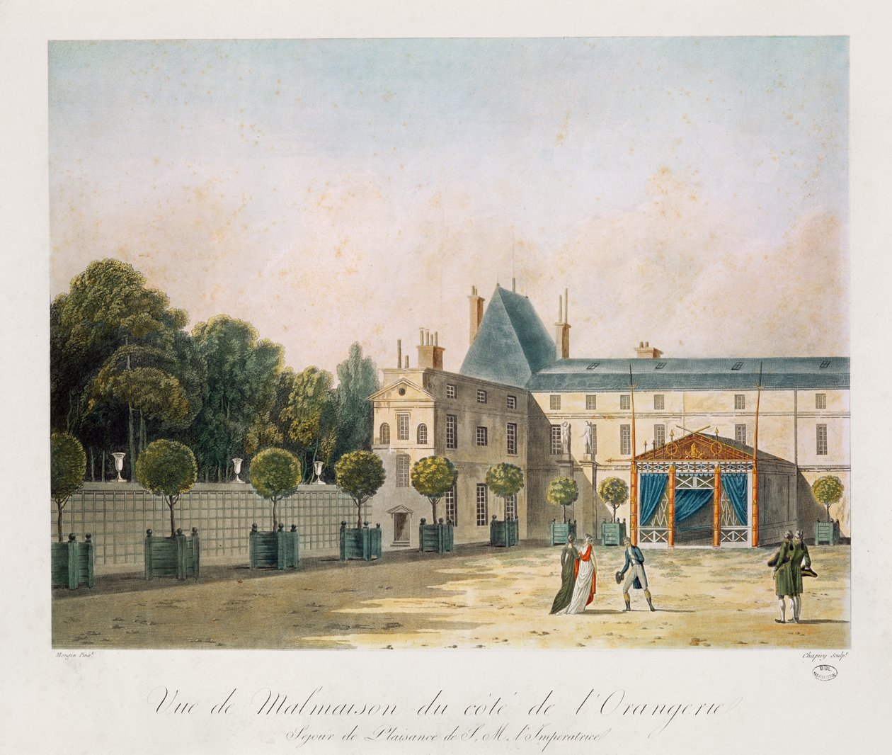 Pohled na Malmaison z oranžerie, vyrytý Nicolas Chapuy, kolem 1810 od Antoine Pierre Mongin