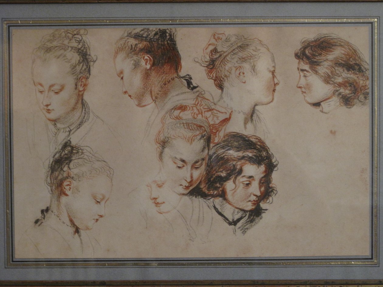 Načrtněte kresby s hlavami mladé dámy od Jean Antoine Watteau