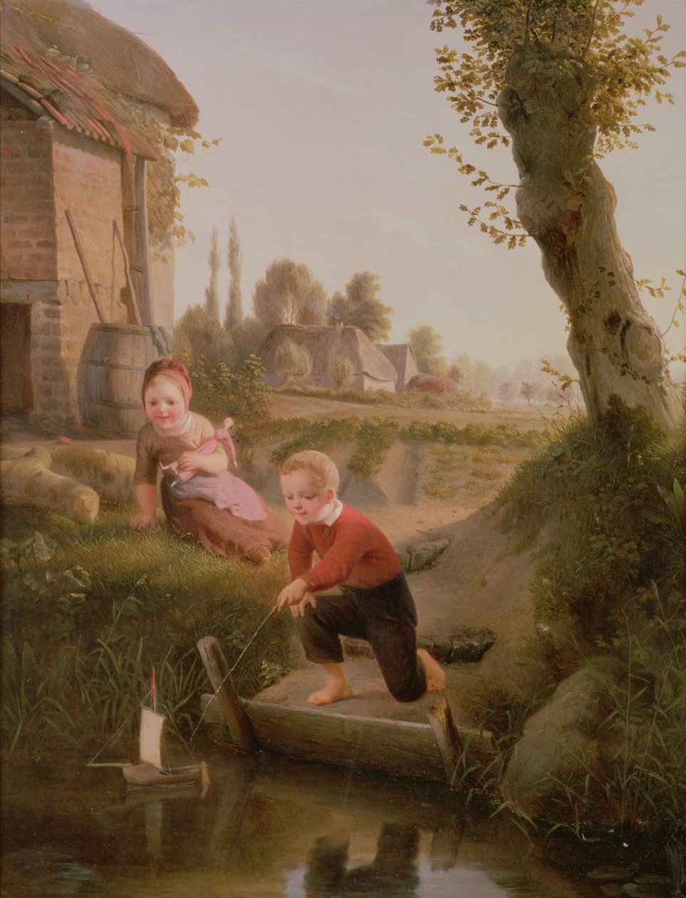 Dvě děti si hrají s lodičkou od François Antoine de Bruycker