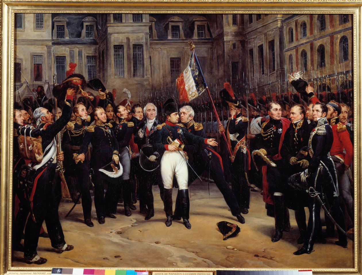 Abdikace 1814 - „“ Rozloučení Napoleona Bonaparta (1769-1821) s císařskou stráží na nádvoří Cheval Blanc ve Fontainebleau dne 20. 4. 1814““ Obraz Antoina Montforta (1802-1884) 19. století ne. 0,98 x 1,3 m od Antoine Alphonse Montfort