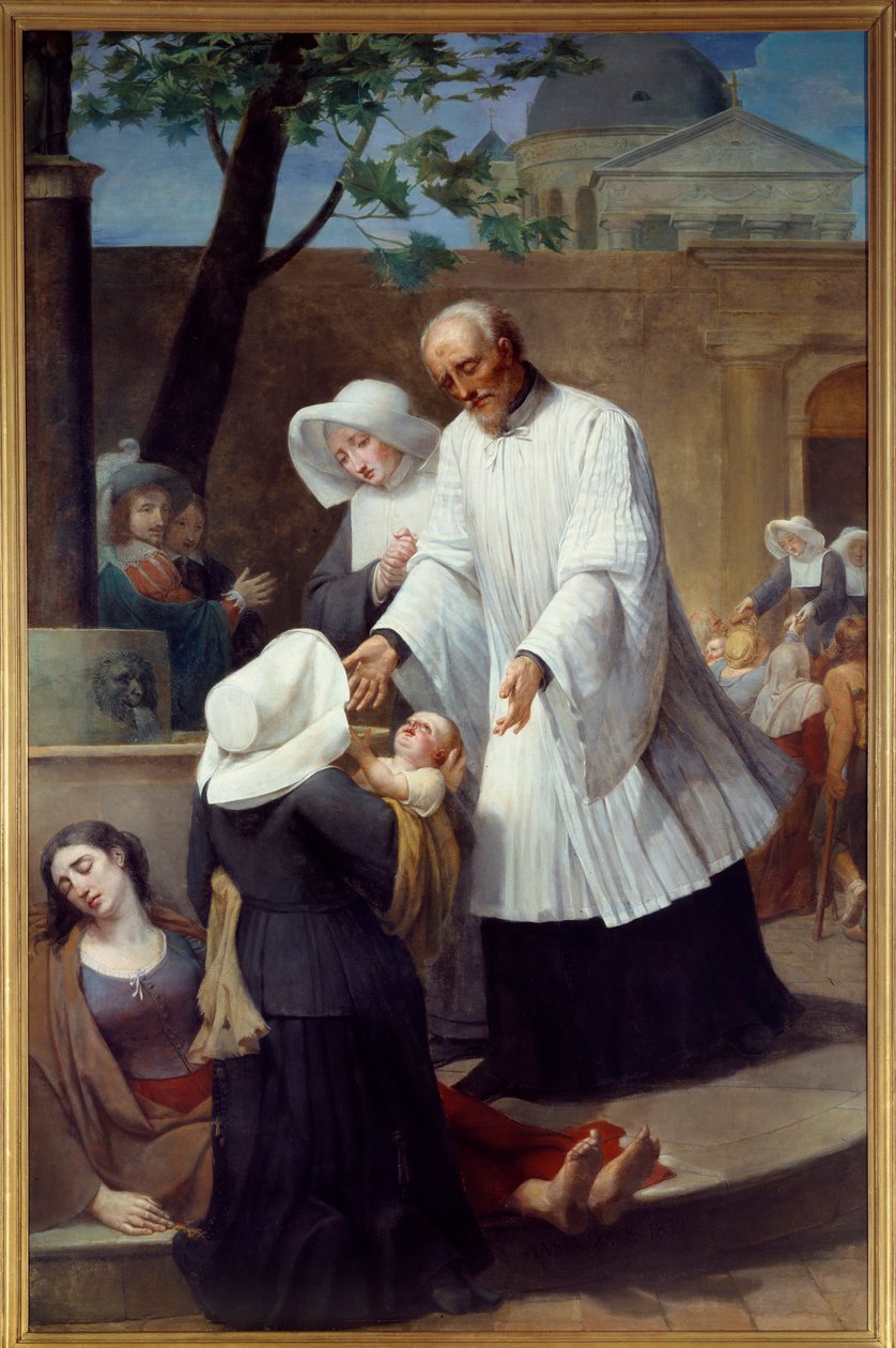 Svatý Vincent de Paul (1581 - 1660) pečující o pesticidy (St Vincent de Paul Helping the Plague Ridden). Obraz Antoina Ansiauxe (1764-1840). Nantes, Muzeum výtvarných umění od Antoine Ansiaux