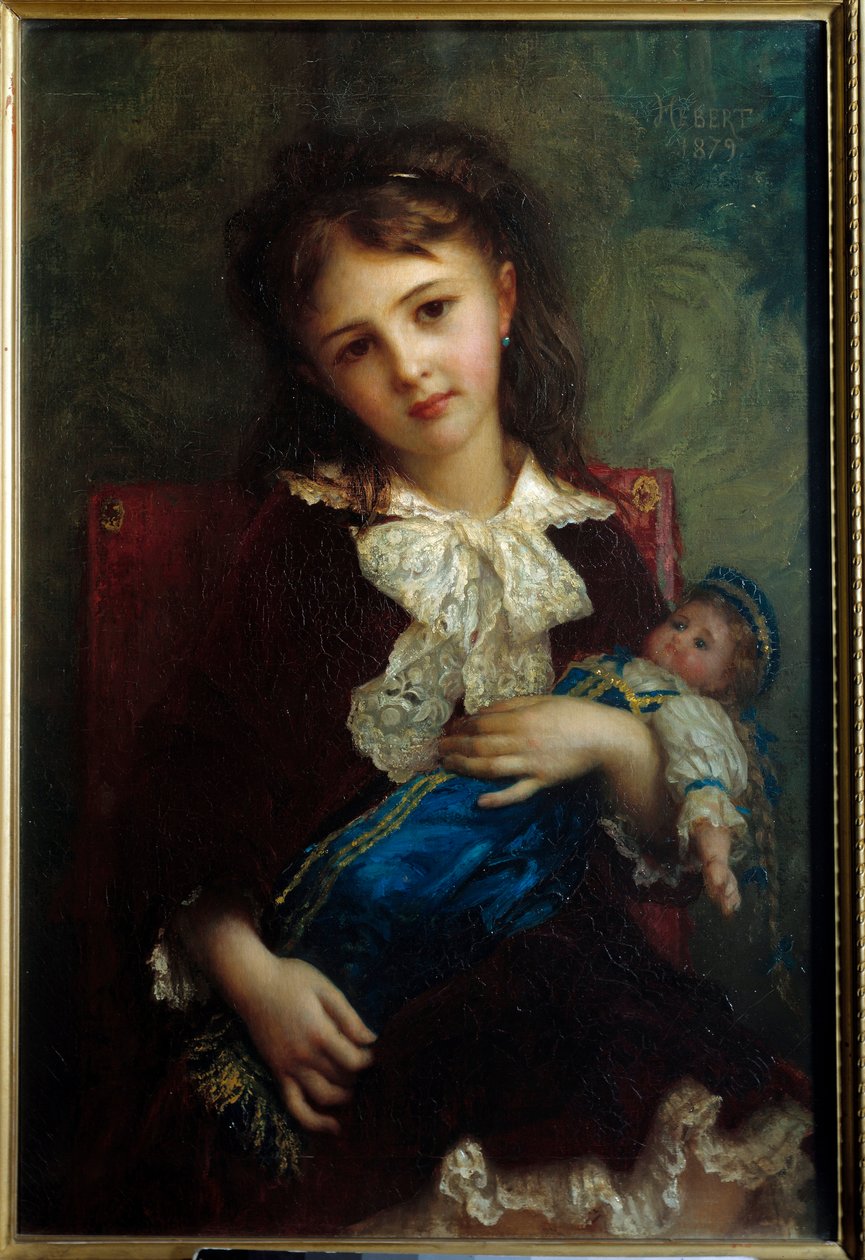 Obraz Portrét dítěte Catherine de Bouchage držící panenku v náručí od Ernesta Heberta (1817-1908) od Antoine Auguste Ernest Herbert or Hebert