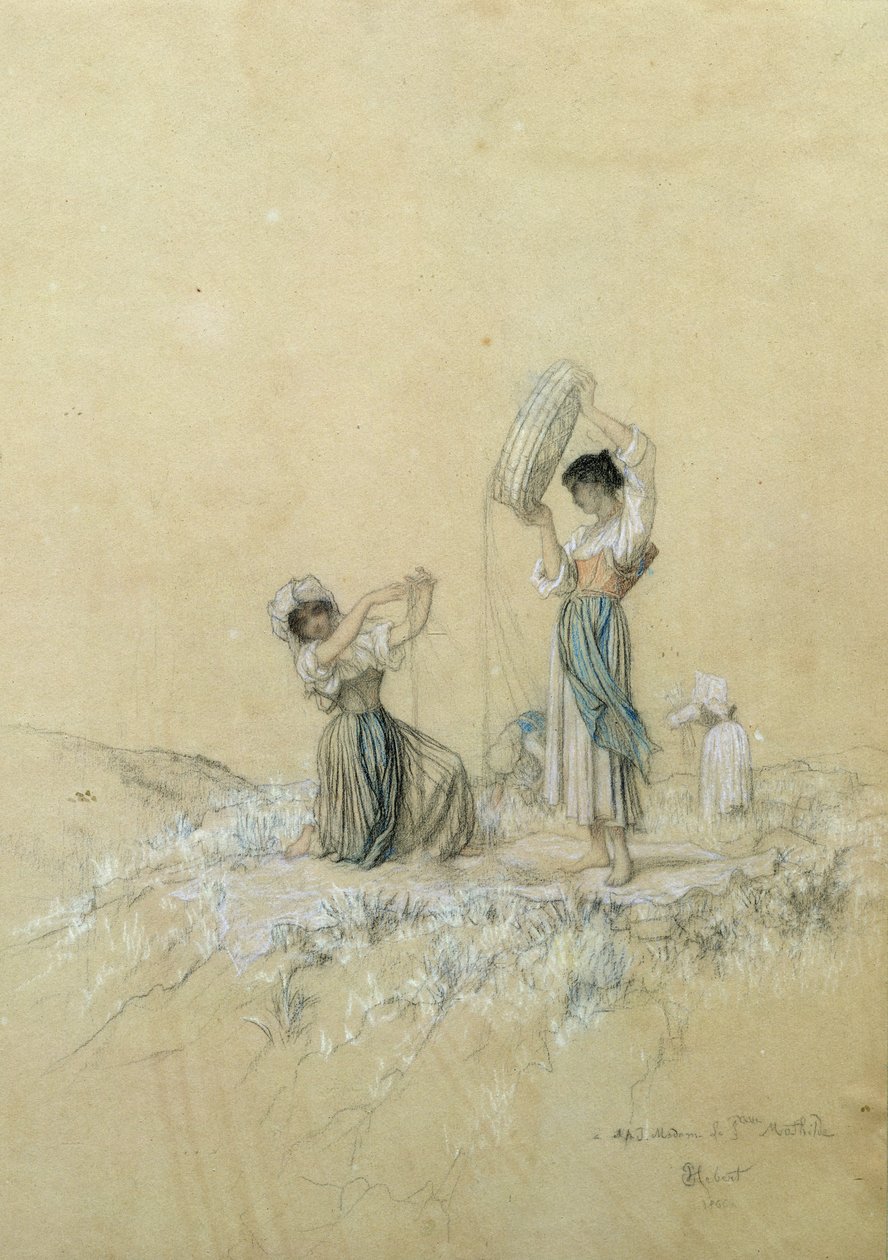 Vinaři, 1866 (tužka a pastelka na papíře) od Antoine Auguste Ernest Herbert or Hebert