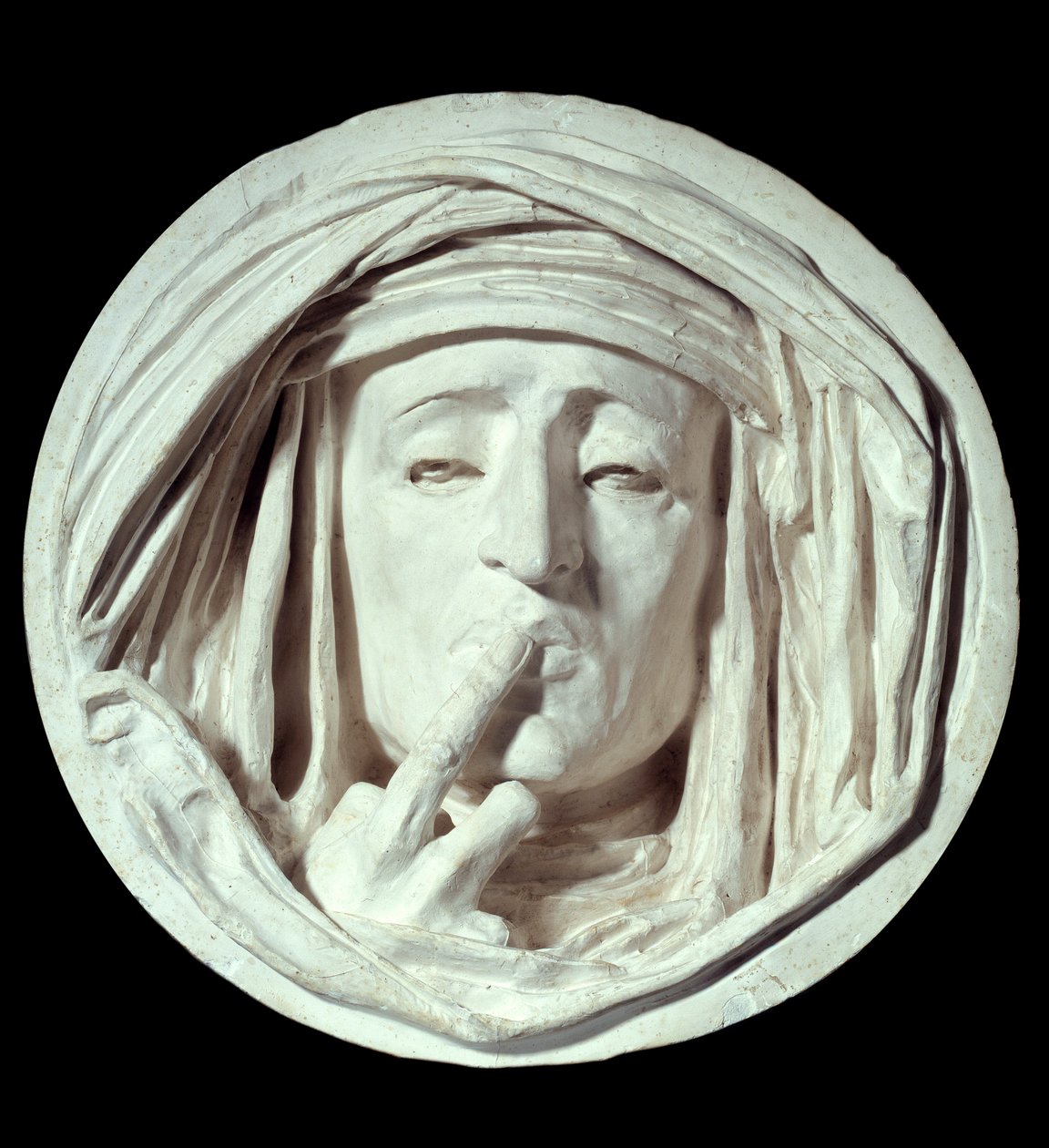 Ticho Symbolické gesto muže, který si přikládá prst na ústa. Sádrová socha od Augusta Preaulta (1809-1879) Paříž 19. století, muzeum Louvre od Antoine Augustin Preault