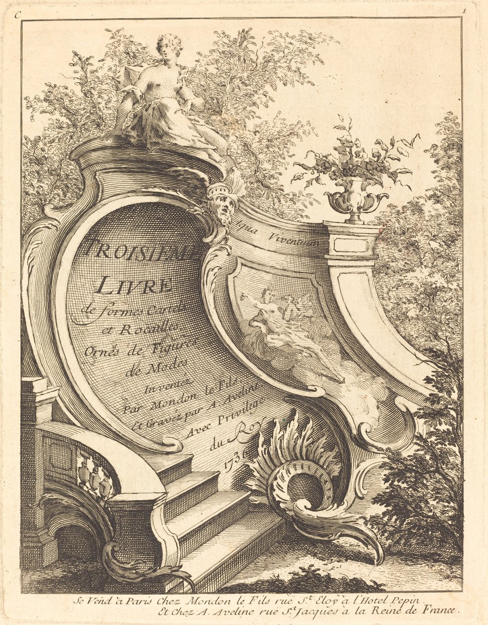 Třetí kniha tvarů Kartely a rokajly (titulní strana) od Antoine Aveline after Jean Mondon