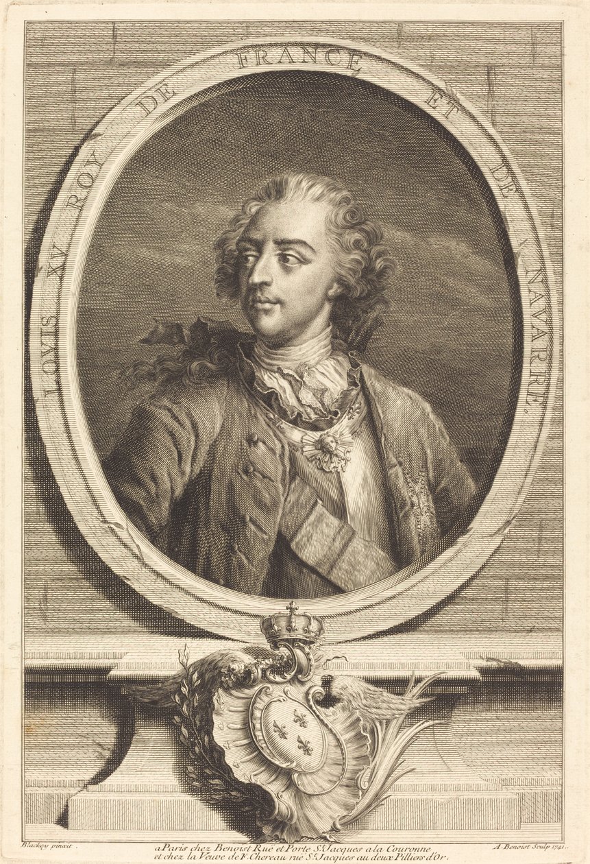 Ludvík XV., král Francie od Antoine Benoist after Jakob Christoffel Le Blon after Nicholas Blakey