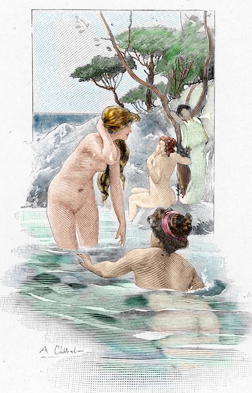 Odyssea Homérova: „Nausicaa, dcera krále Alkinose, a její služebnice, které si perou šaty v řece“ Ilustrace Antoine Calbeta (1860-1944) k „Odyssea“ řeckého básníka Homéra (Homérova Odyssea) 1897 Soukromá sbírka od Antoine Calbet