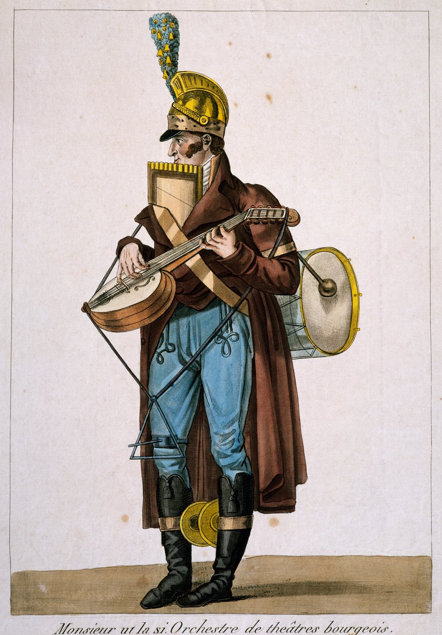 Pouliční hudebník, Carle Vernet (1758-1836), rytina, Francie od Antoine Charles Horace Vernet