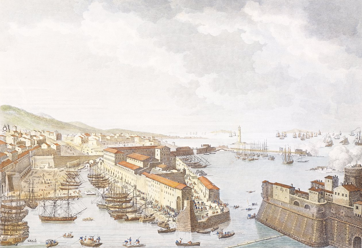 Vstup francouzštiny do Livorna, červen 1796, rytina Jean Duplessis-Bertaux (1750-1818), kresba Carle Vernet (1758-1836), Francouzské revoluční války, Itálie od Antoine Charles Horace Vernet
