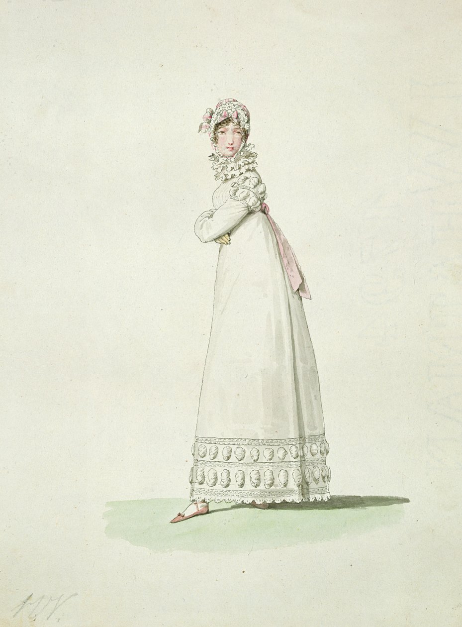 Elegantní žena ve venkovních šatech, ilustrace z 