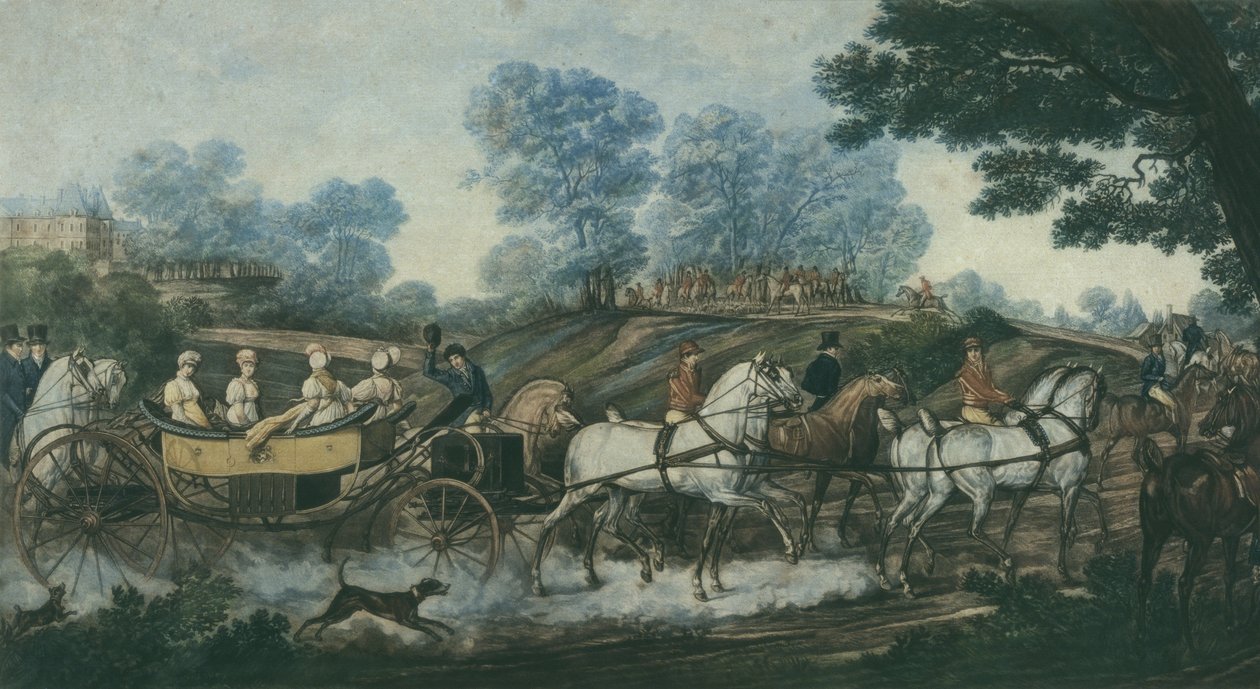 Lovecké setkání, rytina Philibert Louis Debucourt (1755-1832), počátek 19. století od Antoine Charles Horace Vernet