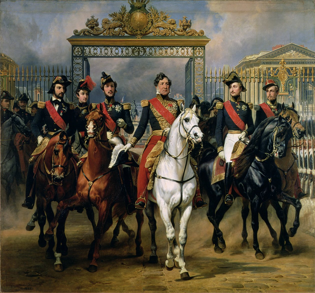 Francouzský král Ludvík Filip (1773-1850) a jeho synové opouštějí zámek Versailles na koních, 1846 od Antoine Charles Horace Vernet
