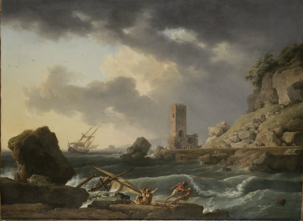 Skalnatá pobřežní krajina s vrakem, 1746 od Antoine Charles Horace Vernet