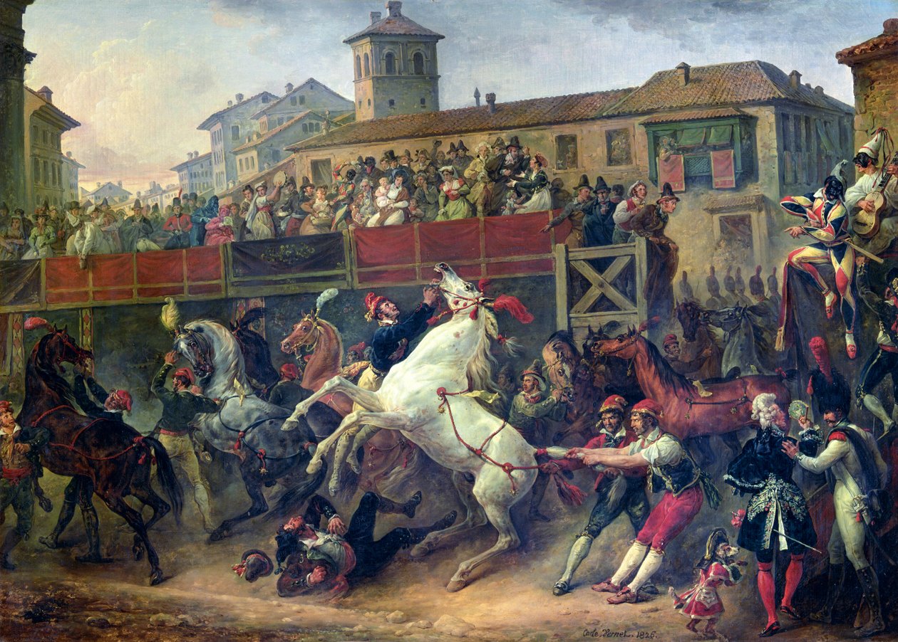 Scéna nejezdeckého dostihu v Římě od Antoine Charles Horace Vernet