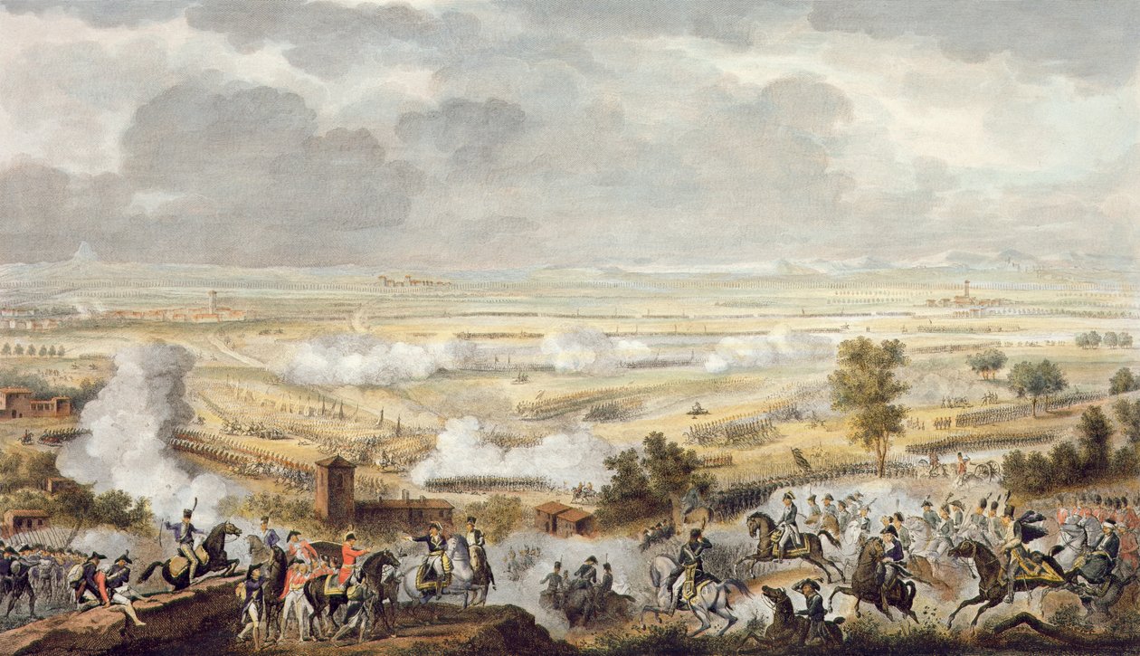 Bitva u Marenga, 23 Prairial, rok 8 (12. června 1800) vyrytý Jean Duplessi-Bertaux (1747-1819) (akvatinta) od Antoine Charles Horace Vernet