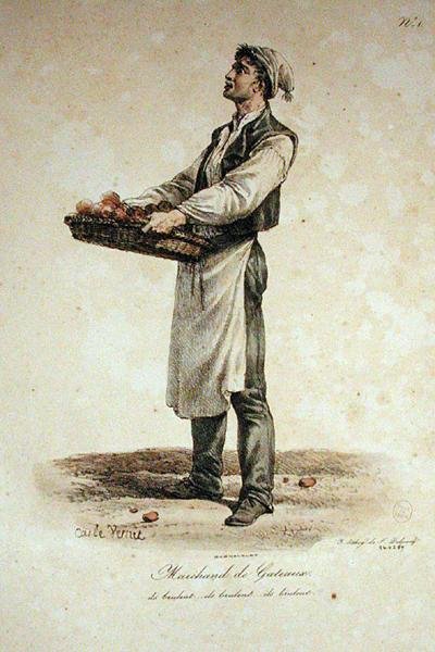 The Cake Seller, číslo 1 ze série The Cries of Paris, vyryl Francois Seraphin Delpech (1778-1825) od Antoine Charles Horace Vernet
