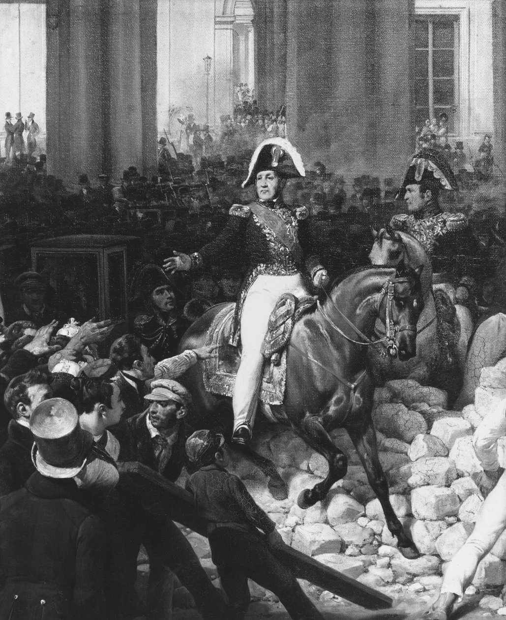 Vévoda z Orleans opouští Palais-Royal a jde do Hotel de Ville dne 31. července 1830, 1832 (detail 141289) od Antoine Charles Horace Vernet