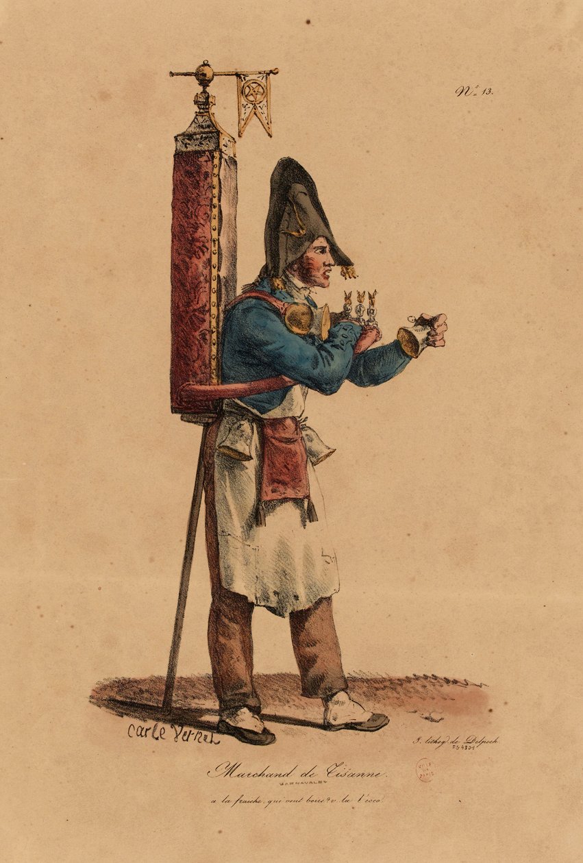 Prodejce Tisane, číslo 13 ze série The Cries of Paris, vyryl Francois Seraphin Delpech (1778-1825) od Antoine Charles Horace Vernet