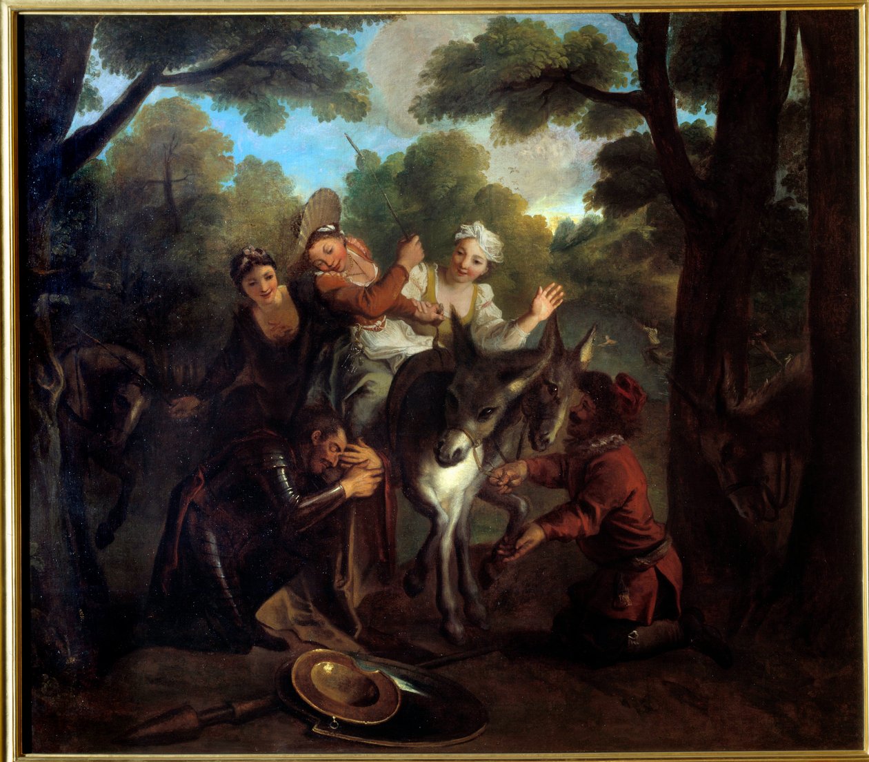 Don Quijote cheaty by Sancho bere rolníka pro dulcinee. „Důmyslný gentleman Don Quijote z La Manchy“ od Miguela de Cervantes Saavedra (1547-1616). Obraz Charles Antoine Coypel (1694-1752) od Antoine Coypel